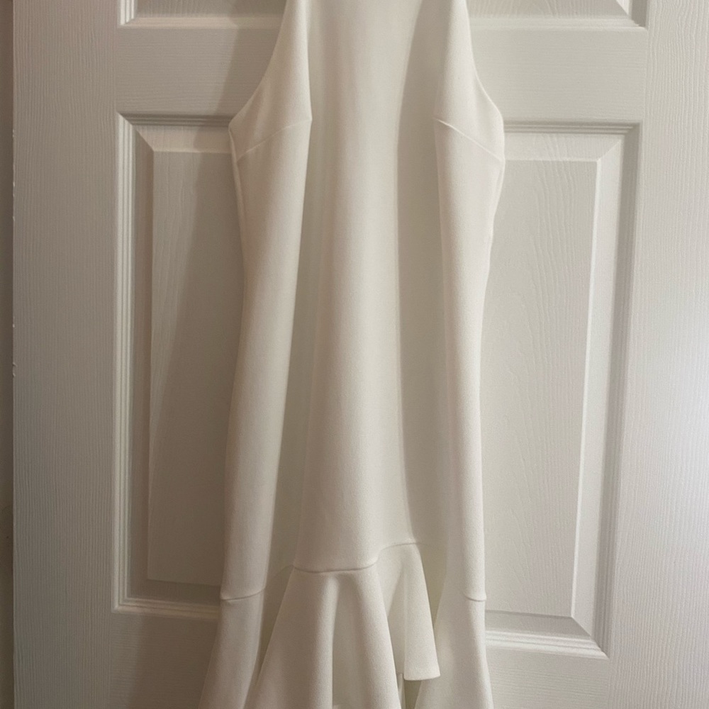 High collar white ruffle dress